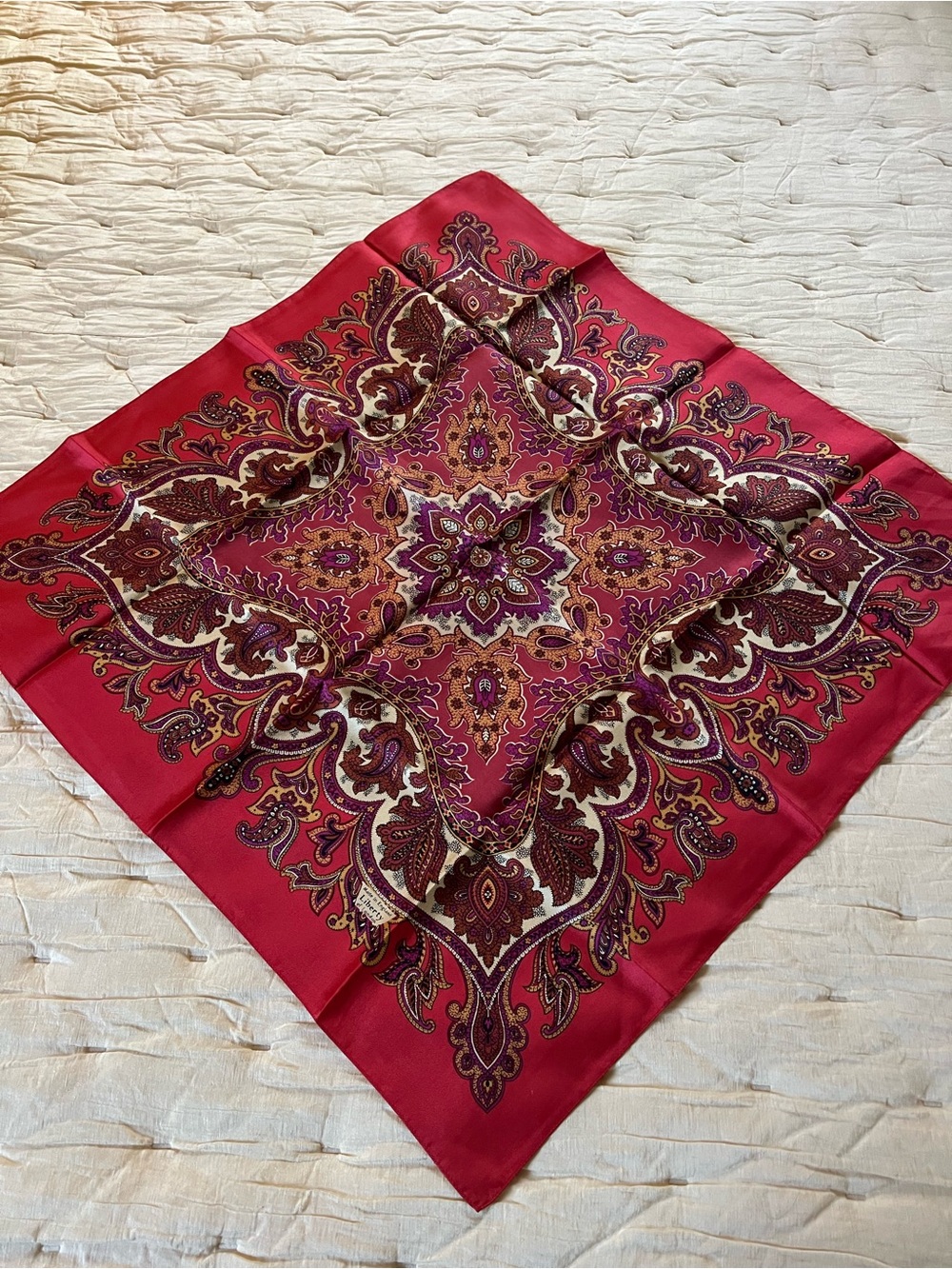 Vintage Liberty of London Red Paisley Silk Neck Scarf - Picture 5 of 7